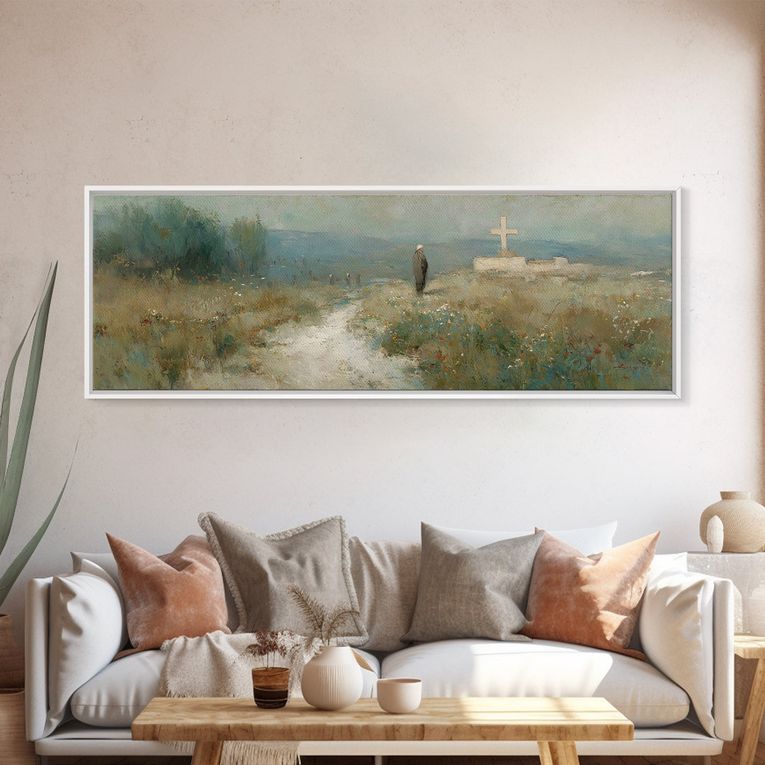 Silent Hill Cross | Framed Canvas Print | Christian Wall Art | Panoramic Print | Christian Art Canvas | Christian Painting | Vintage Christ