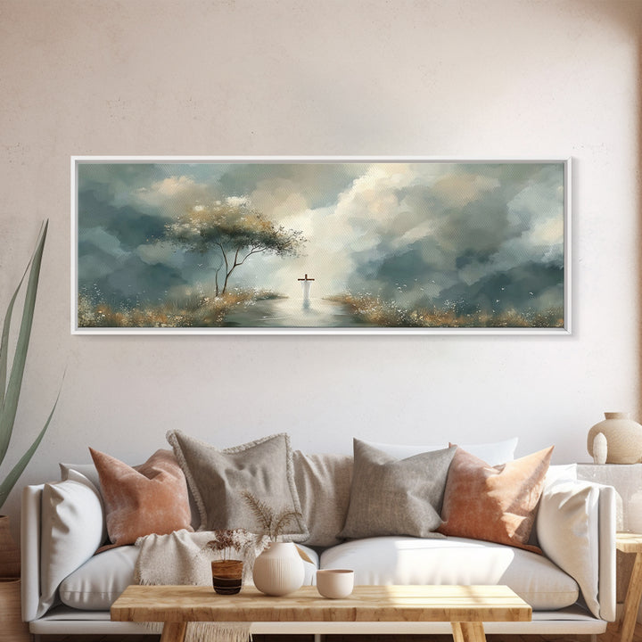 Heavenly Stillness, Framed Canvas Print, Christian Art Canvas, Panoramic Art, Christian Painting, Minimalist Christian Art, Christian Wall