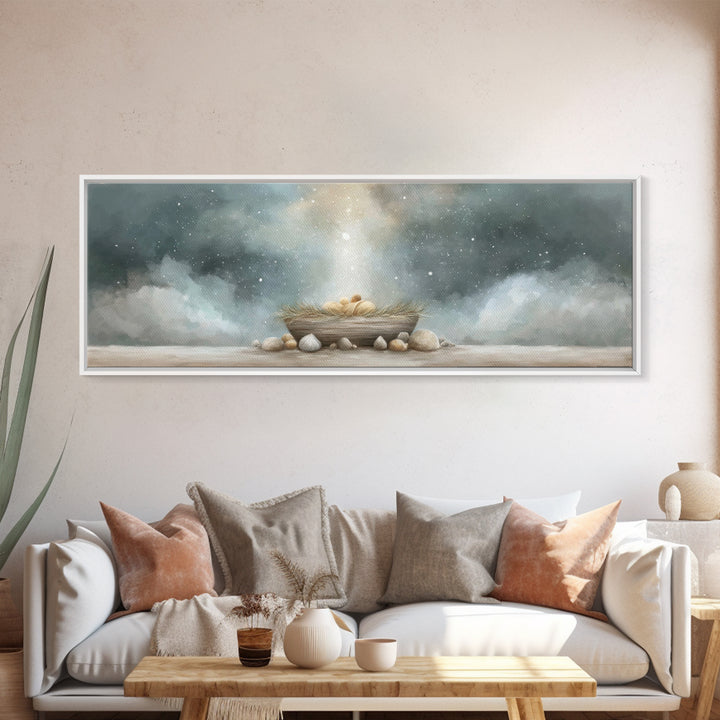Nativity Wonder, Framed Canvas Print, Christian Christmas Art, Panoramic Art, Christian Art Canvas, Christmas Wall Art, Christian Gift Idea