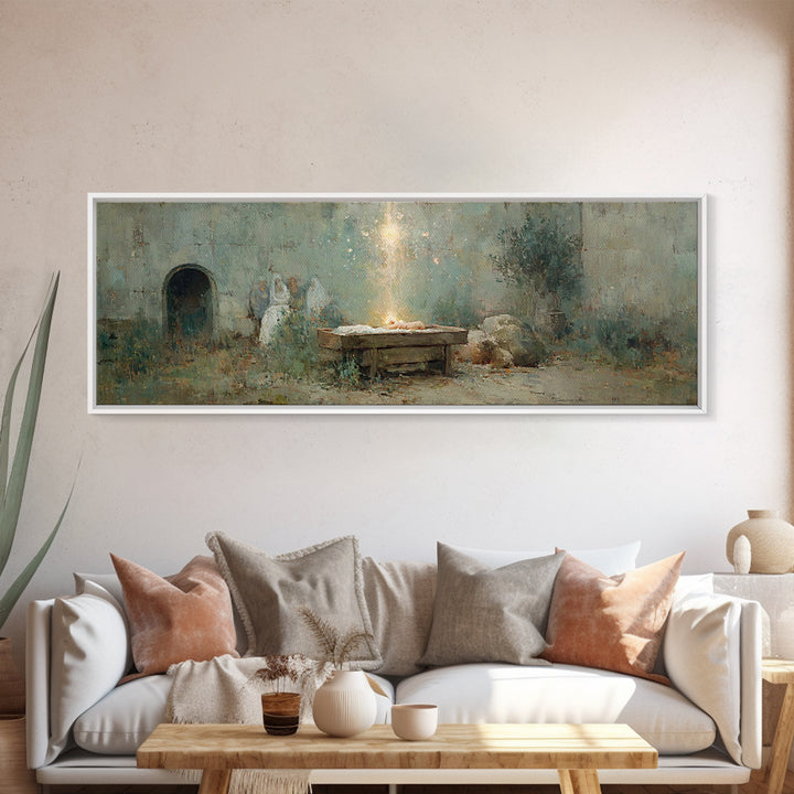 Holy Birthstead – Framed Canvas Print – Christian Christmas Art – Panoramic Wall Art – Christian Art Canvas – Christmas Wall Art – Christia