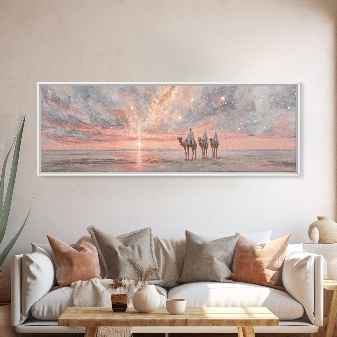 Dawn Star Journey, Framed Canvas Print, Panoramic Art, Christian Wall Art, Christian Art Canvas, Christmas Art Prints, Christian Gift Ideas