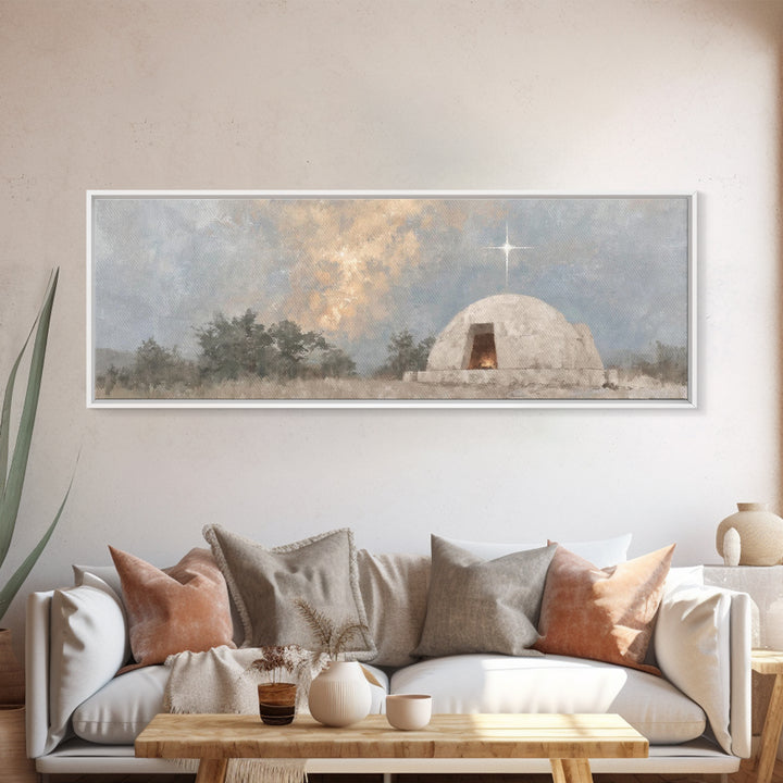 Nativity Light, Framed Canvas Print, Panoramic Art, Christmas Wall Art, Christian Art Gift, Christian Art Work, Christmas Canvas Wall Art