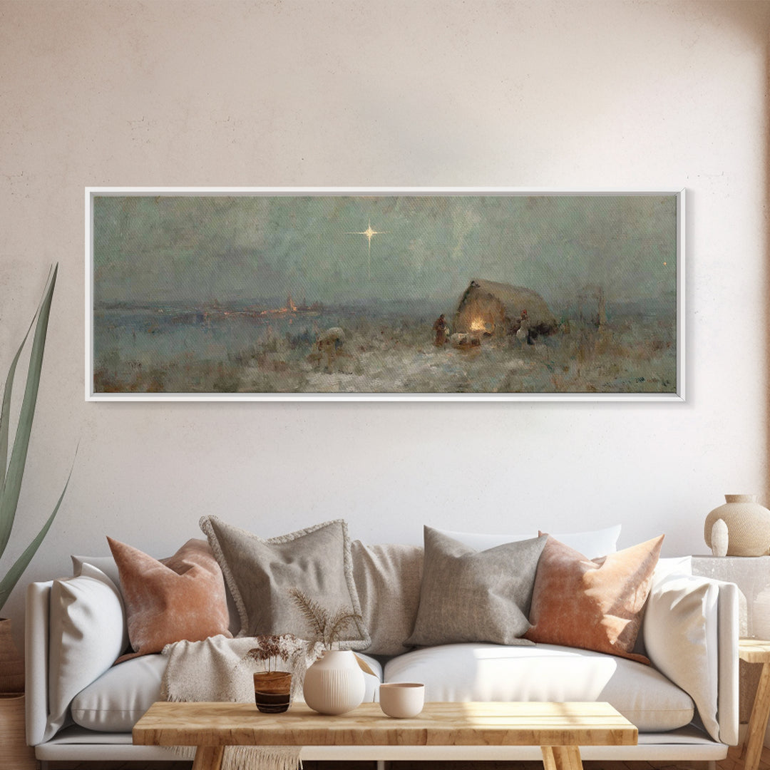 Silent Bethlehem, Framed Canvas Print, Panoramic Frame, Christian Christmas Art, Christmas Wall Art, Christian Art Canvas, Vintage Christma