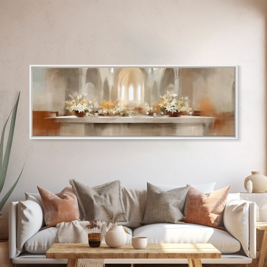 Lily Adoration | Framed Canvas Print | Panoramic Painting | Christian Art | Christian Wall Art | Christian Art Canvas | Christmas Art