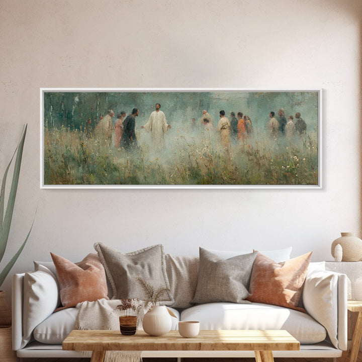 Mist Of Revelation, Framed Canvas Print, Christian Wall Art, Jesus Painting, Christian Art Canvas, Panoramic Frame, Vintage Christian Art
