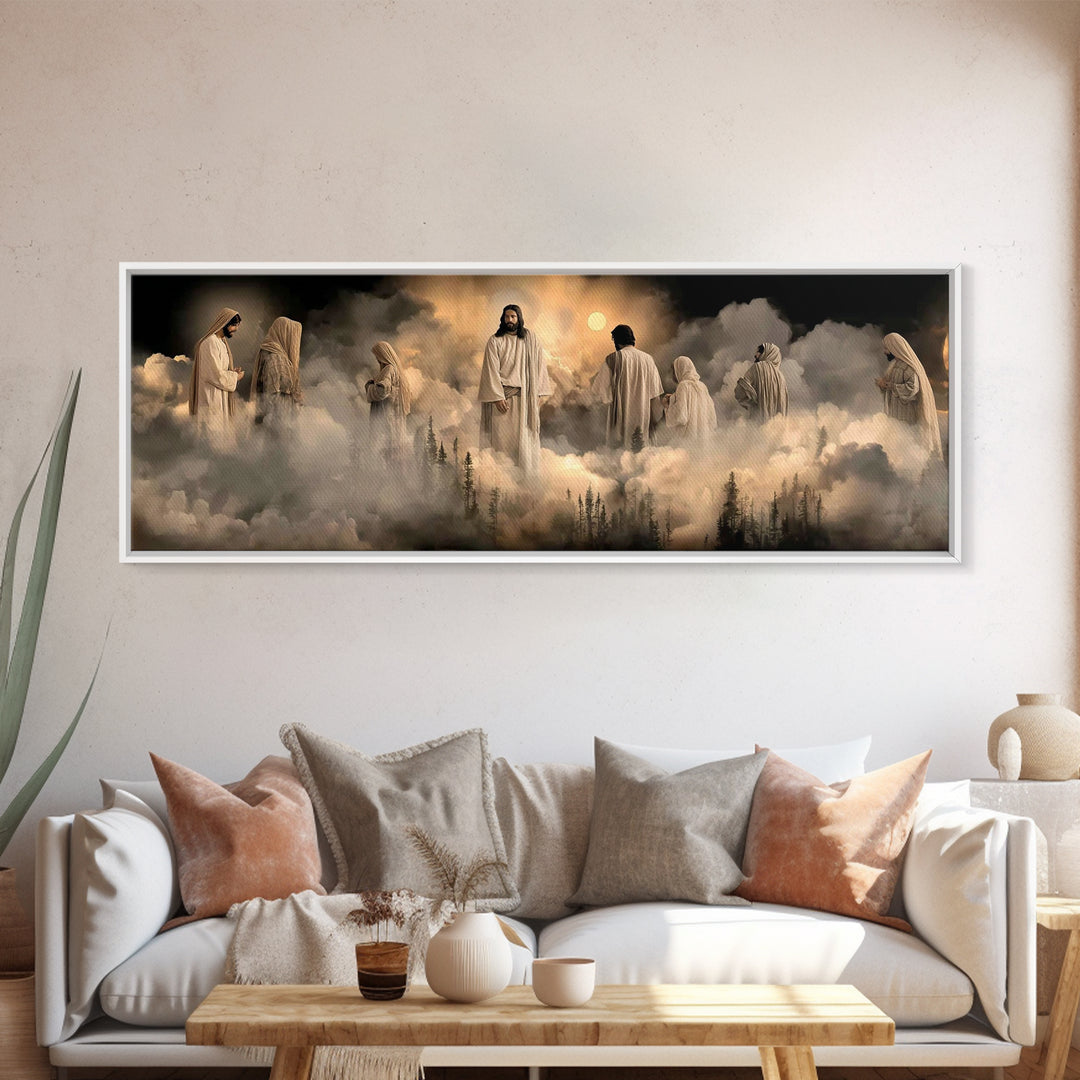 Heavenly Gathering – Framed Canvas Print – Christian Wall Art – Christian Art Canvas – Jesus Painting – Panoramic Painting – Christian Deco