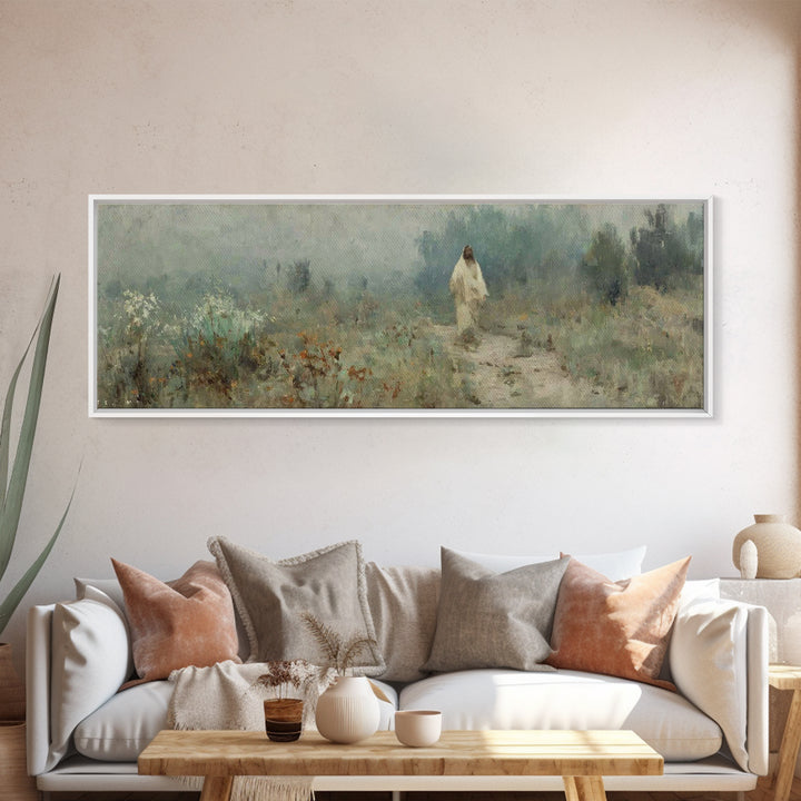 Silent Ascension, Framed Canvas Print, Christian Art Canvas, Christian Wall Art, Jesus Painting, Panoramic Wall Art, Subtle Christian Art