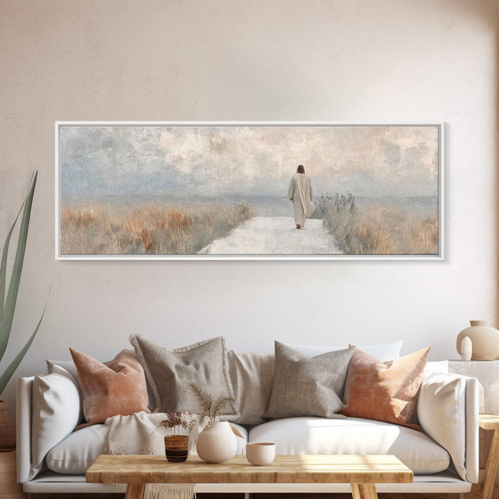 Pathway Of Peace – Framed Canvas Print – Jesus Painting – Christian Art Canvas – Christian Wall Art – Panoramic Art – Minimalist Christian