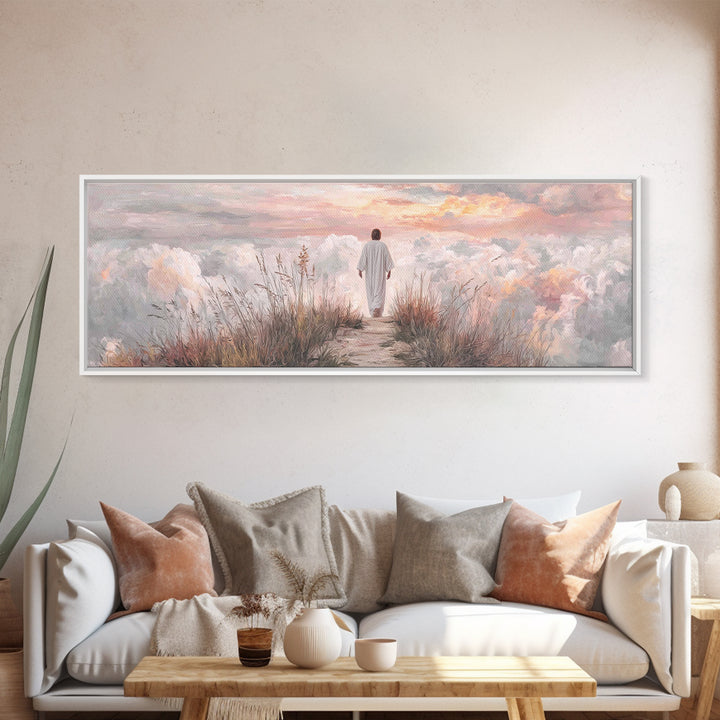 Cloudrise of Peace, Framed Canvas Print, Christian Wall Art, Christian Art Canvas, Jesus Painting, Panoramic Frame, Christian Christmas Art