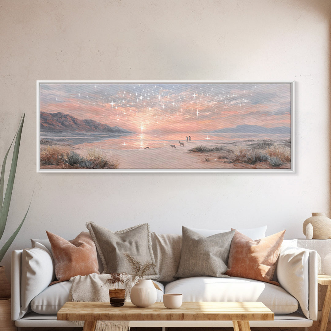 Starry Dawn Promise – Framed Canvas Print – Christian Wall Art – Panoramic Painting – Christian Art Canvas – Christmas Art – Jesus Painting
