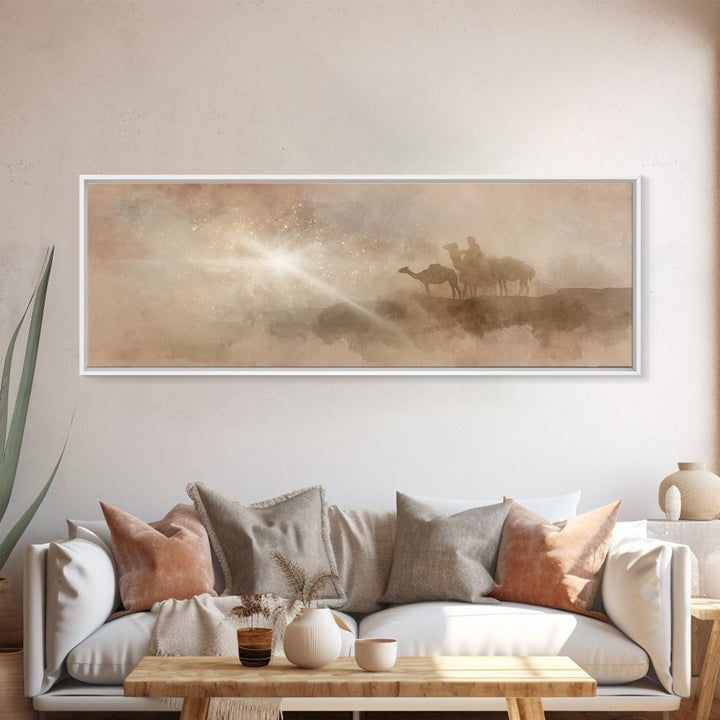 Desert Star Procession, Framed Canvas Print, Christian Wall Art, Panoramic Wall Art, Christmas Art, Christian Art Canvas, Jesus Painting