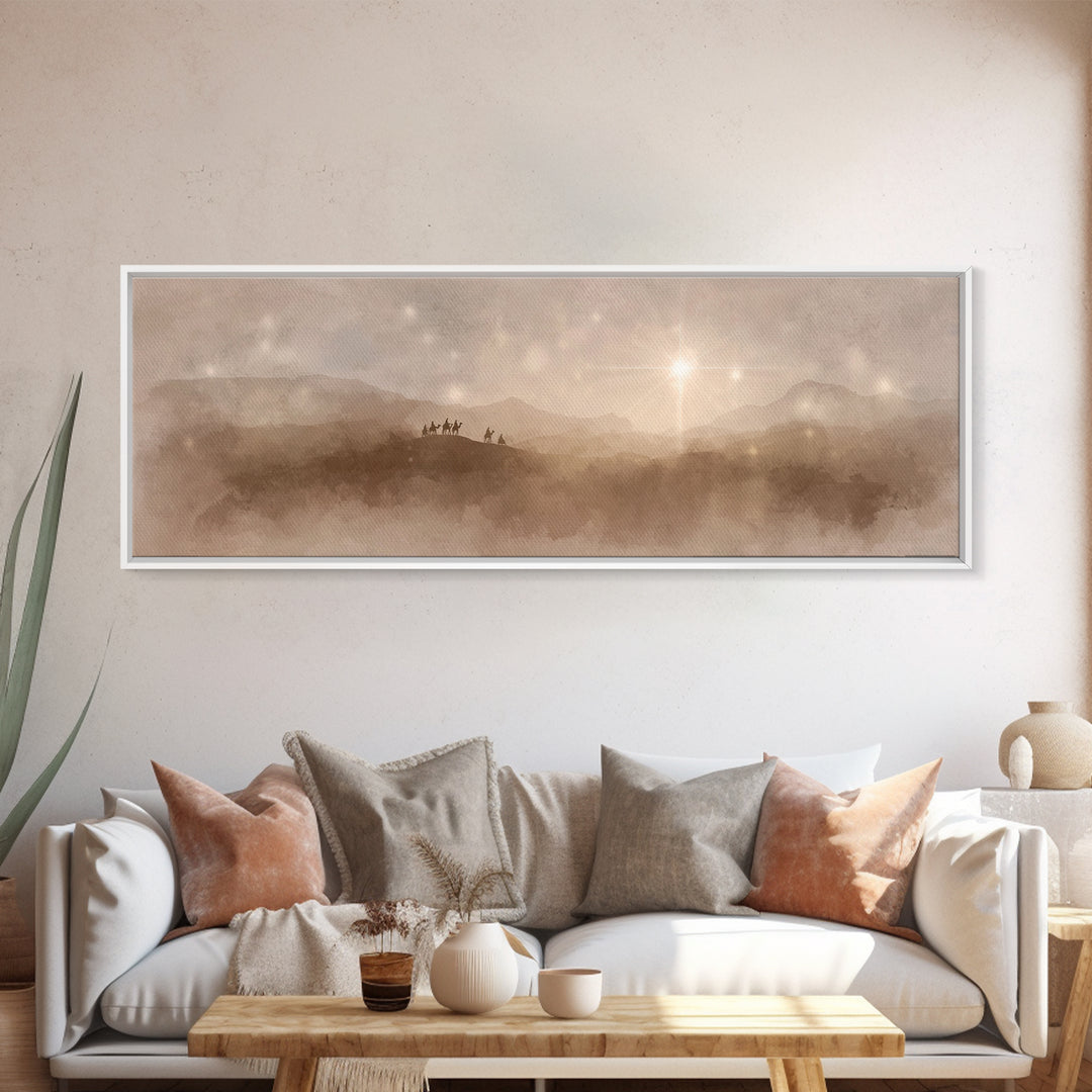Midnight Caravan Sky | Framed Canvas Print | Panoramic Painting | Christian Art Canvas | Christmas Art | Christian Wall Art | Jesus Paintin