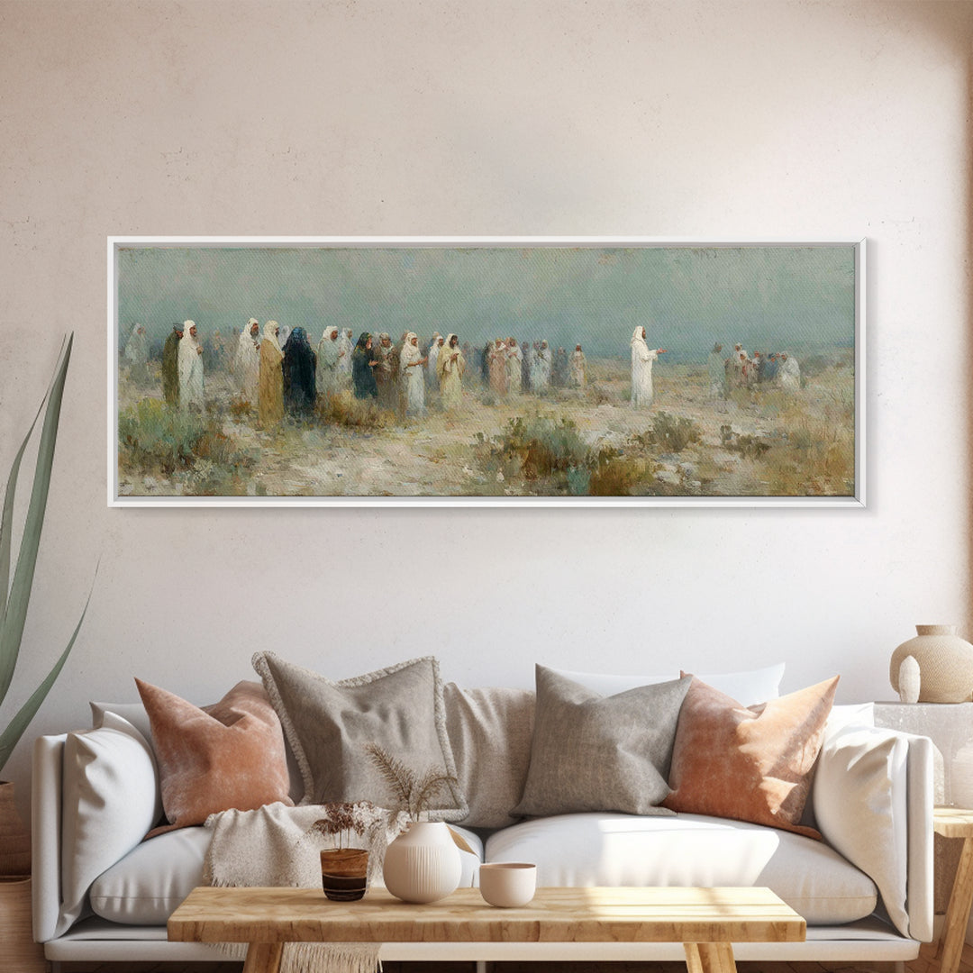 Sermon In The Wilderness, Framed Canvas Print, Panoramic Wall Art, Christian Art Canvas, Christian Painting, Modern Christian Art, Christia