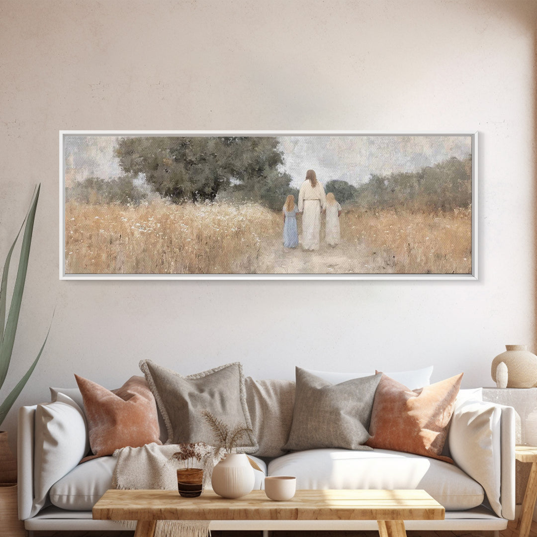Silent Faith Journey | Framed Canvas Print | Panoramic Painting | Christian Art | Jesus Painting | Christian Christmas Art | Christian Wall