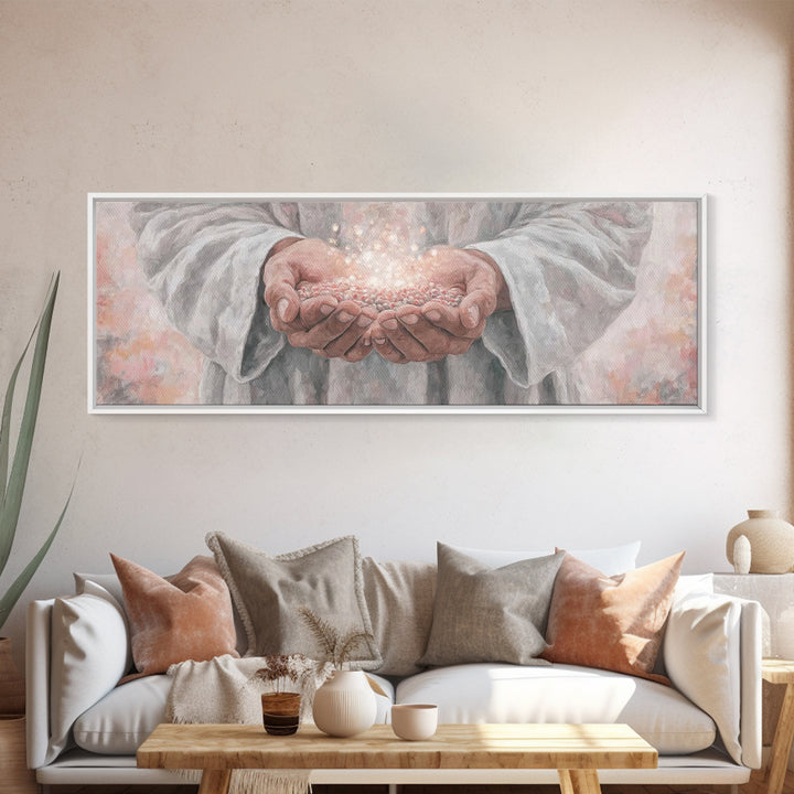 Light Of Giving – Framed Canvas Print – Panoramic Frame – Christian Art Canvas – Christian Wall Art – Jesus Christmas Art – Christian Gift