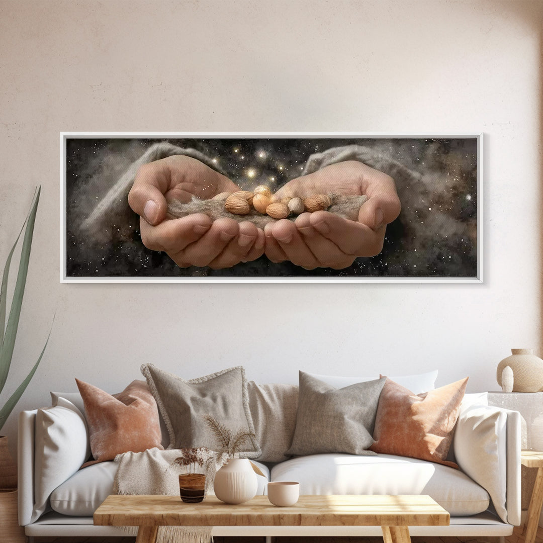 Celestial Offering – Framed Canvas Print – Panoramic Painting – Christian Wall Art – Jesus Art Print – Christian Art Canvas – Christmas Art