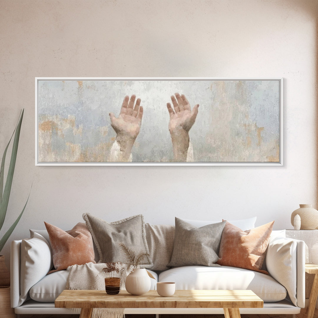 Hands Of Hope, Framed Canvas Print, Christian Art Canvas, Panoramic Wall Art, Christian Art Print, Christian Painting, Christian Gift