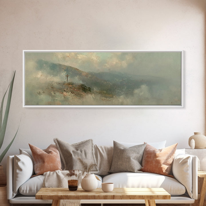 Sacred Summit, Framed Canvas Print, Christian Wall Art, Panoramic Print, Christian Art Canvas, Christian Painting, Christian Decoration