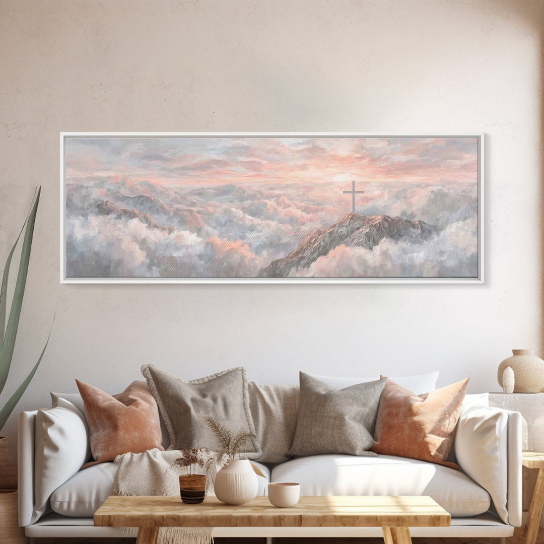 Mountain Of Mercy | Framed Canvas Print | Christian Art Canvas | Panoramic Wall Art | Christian Paintings | Christian Christmas Art | Chris
