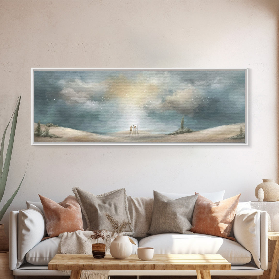Heavenly Gathering, Framed Canvas Print, Panoramic Print, Christian Art, Christian Wall Art, Christian Art Canvas, Moody Christian Art