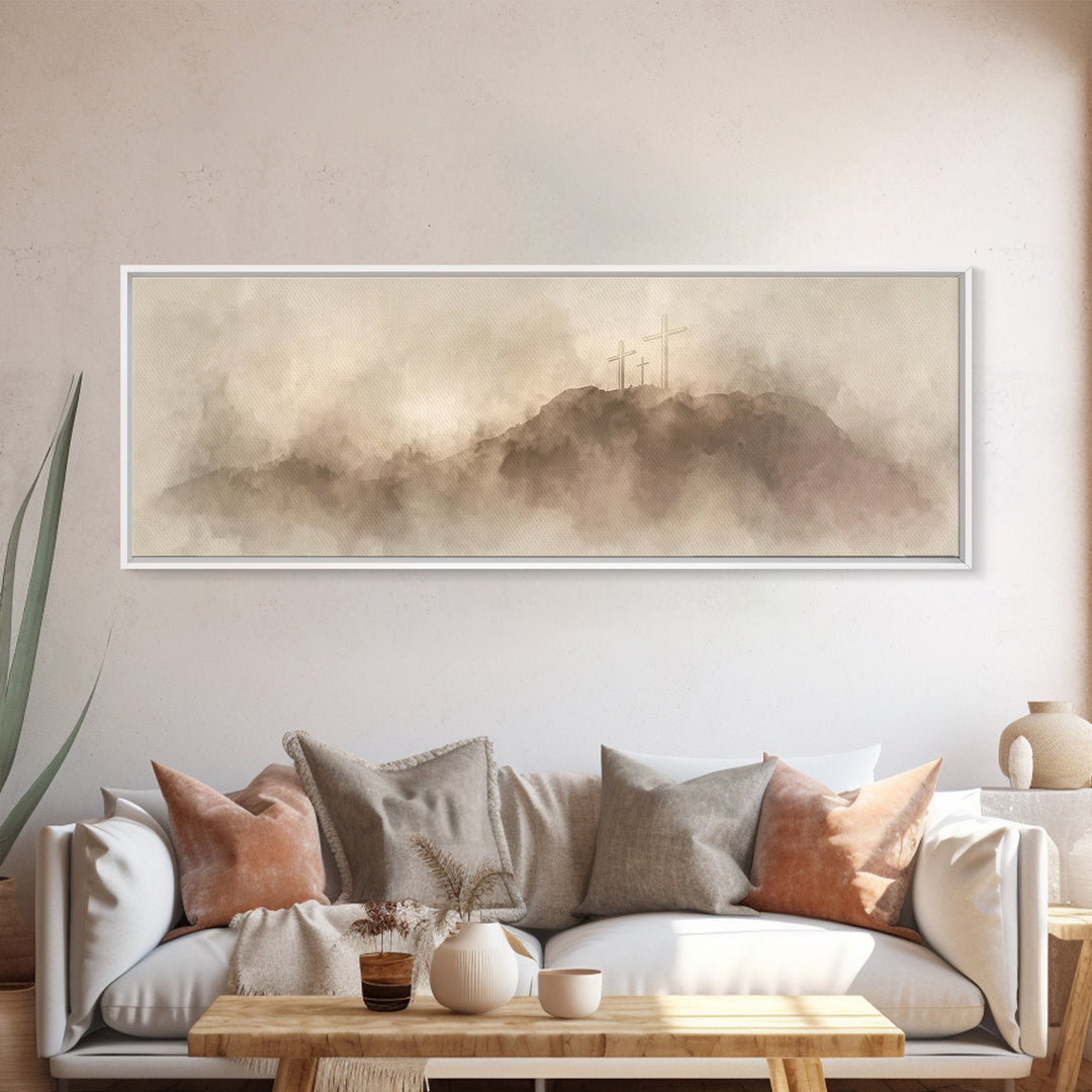 Hill Of Redemption – Framed Canvas Print – Christian Wall Art – Panoramic Painting – Christian Art Canvas – Christian Art – Christian Gift