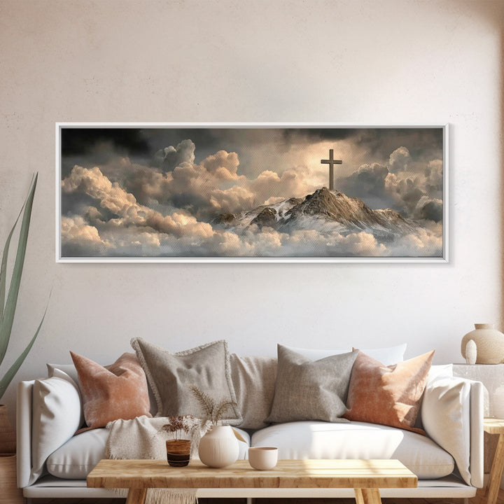Summit Of Grace, Framed Canvas Print, Christian Art Canvas, Panoramic Art, Christian Wall Art, Moody Christian Art, Christian Gift Ideas