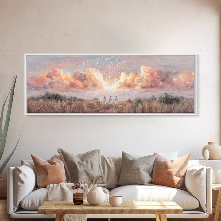 Radiant Sky Blessing | Framed Canvas Print | Christian Art Canvas | Panoramic Art | Christmas Art Prints | Christian Wall Art | Modern Chri