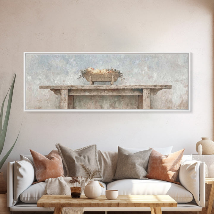 Holy Cradle | Framed Canvas Print | Christian Wall Art | Christian Gift Ideas | Extra Wide Art | Christmas Wall Art