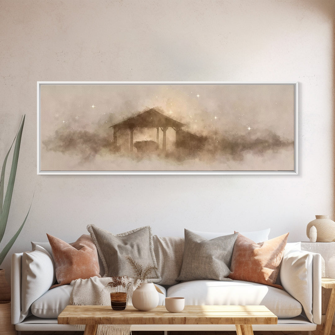 Heavenly Child Rest | Framed Canvas Print | Christian Christmas Art | Panoramic Painting | Christian Art Print | Jesus Painting