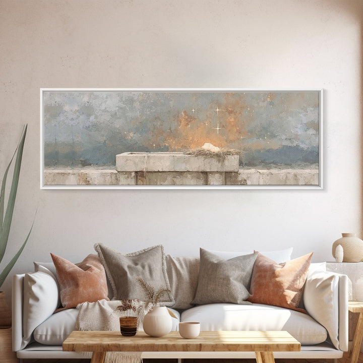 Manger Star Peace - Framed Canvas Print - Christian Wall Art - Extra Wide Art - Christian Decor - Christmas Art