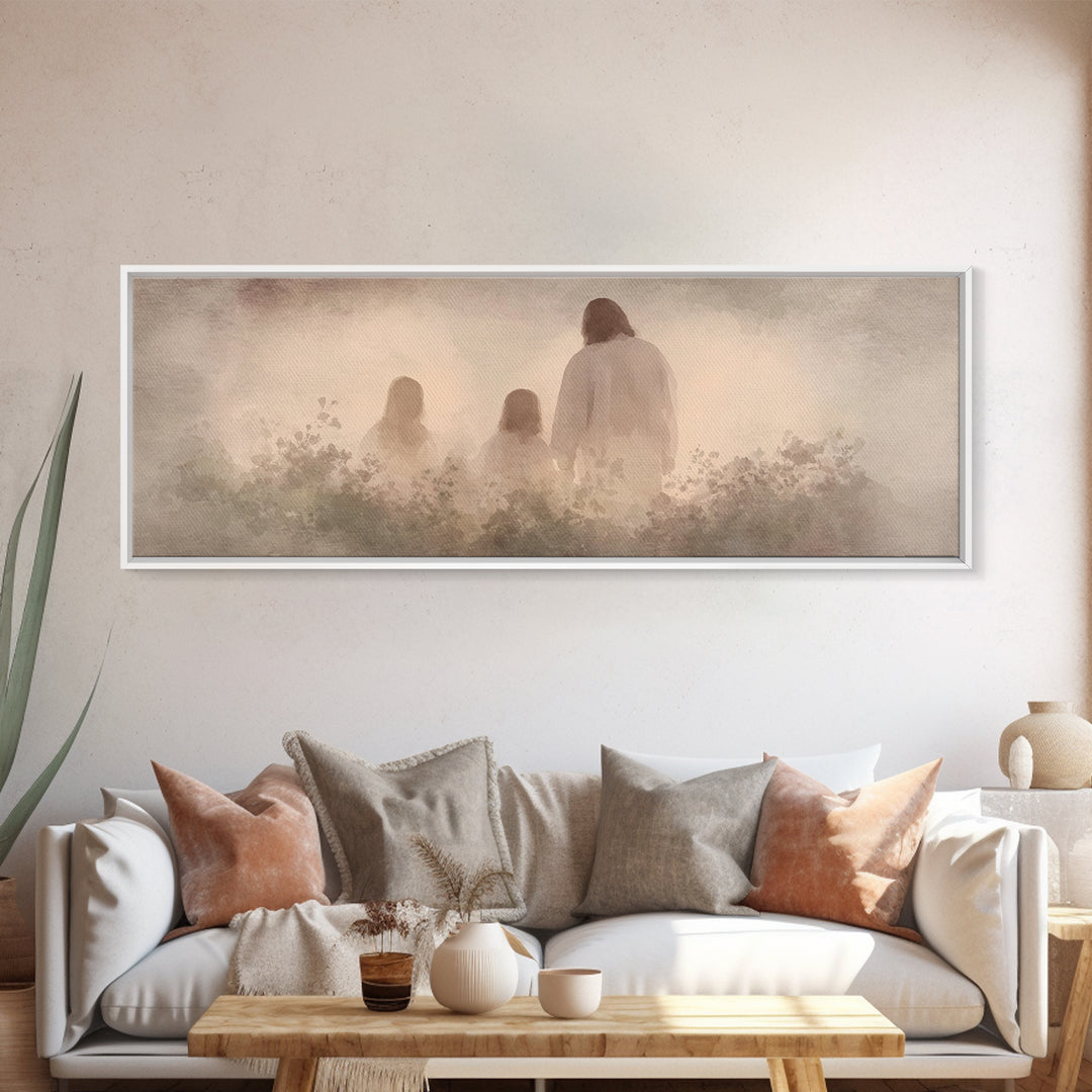 Fields Of His Peace - Framed Canvas Print - Panoramic Frame - Christian Art Prints - Jesus Art Print - Christian Decor