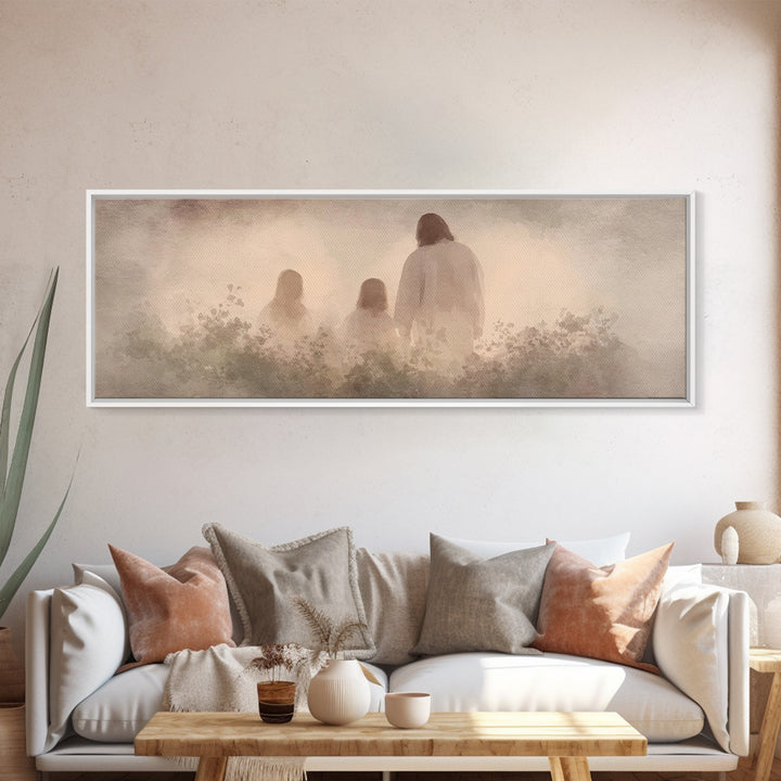 Fields Of His Peace - Framed Canvas Print - Panoramic Frame - Christian Art Prints - Jesus Art Print - Christian Decor