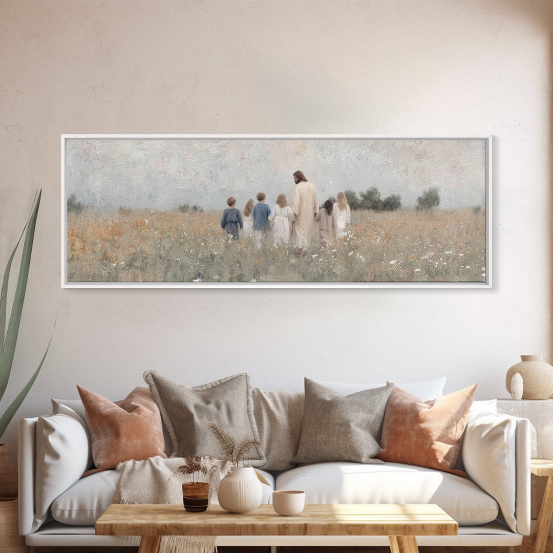 Fields Of His Mercy – Framed Canvas Print – Christian Wall Art – Panoramic Art – Jesus Painting Canvas – Christian Gift Ideas