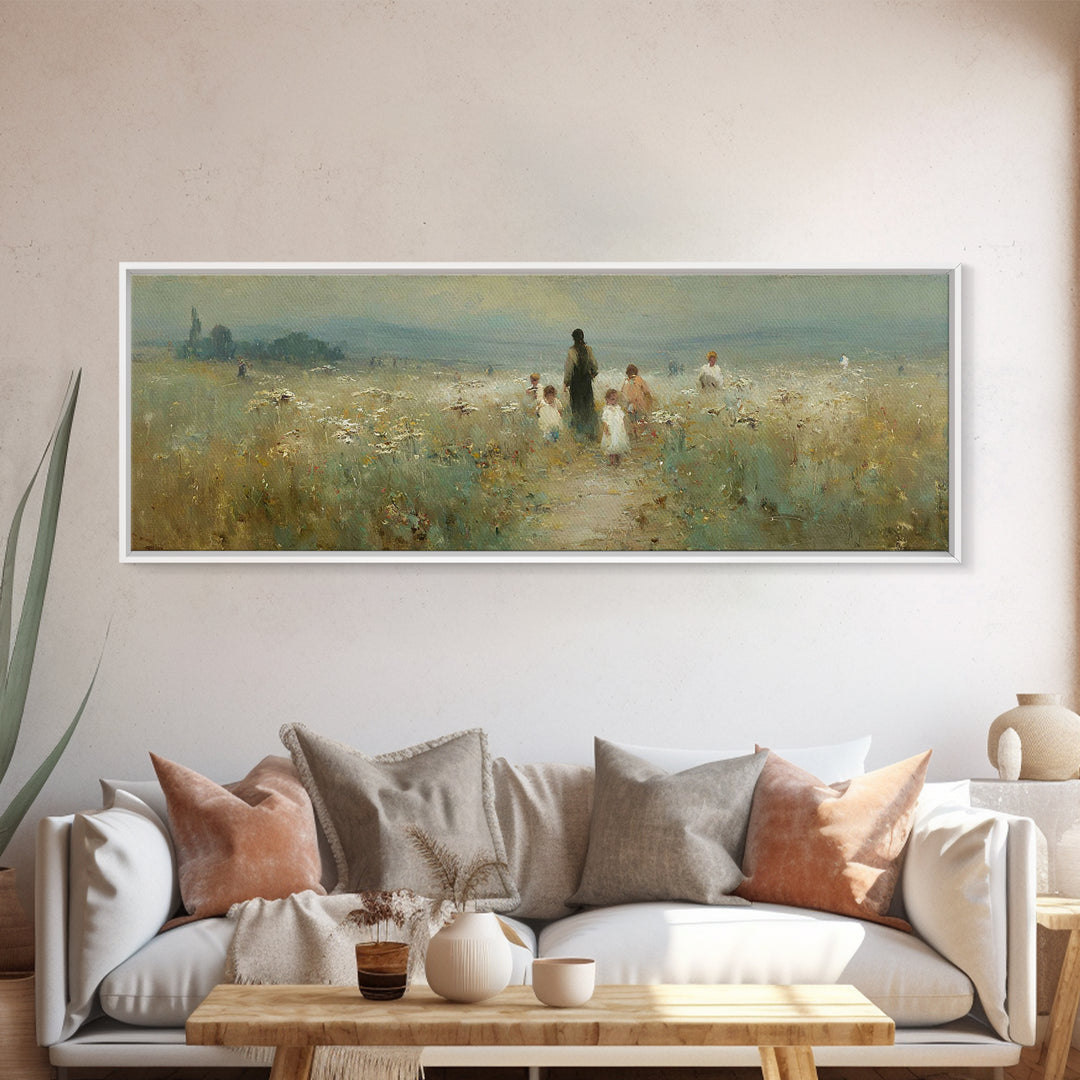 Meadow Of His Peace | Framed Canvas Print | Panoramic Art | Christian Art Canvas | Jesus Wall Art | Christian Painting