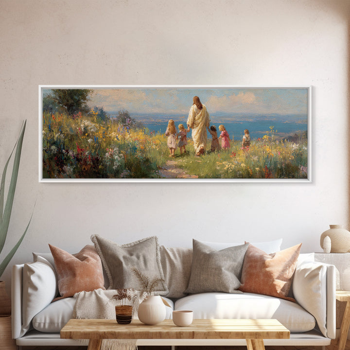 Hillside Of Hope - Framed Canvas Print - Panoramic Painting - Christian Wall Art - Jesus Art Print - Christian Art Canvas