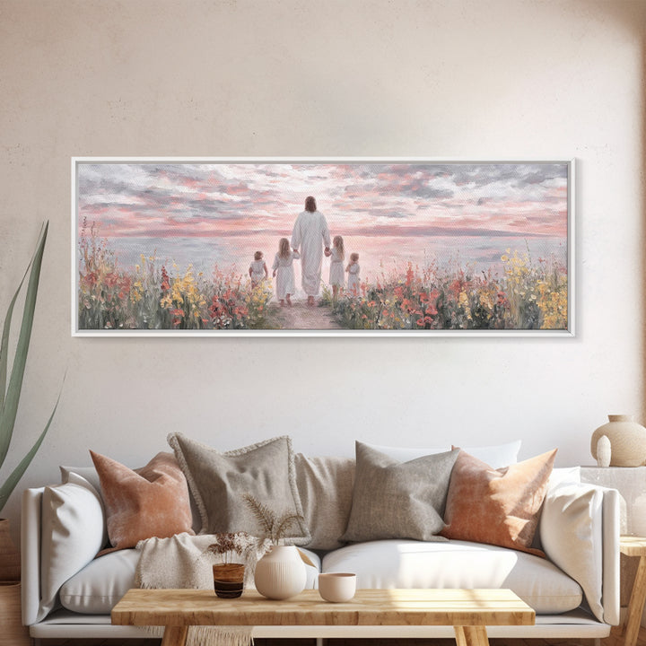 Sunrise Of Grace, Framed Canvas Print, Christian Art Canvas, Panoramic Frame, Jesus Painting, Christian Wall Art