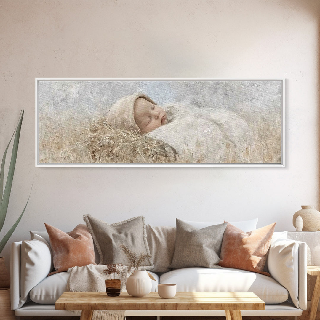 Holy Child Serenity – Framed Canvas Print – Panoramic Art – Christian Christmas Art – Christian Wall Art – Christmas Art Prints