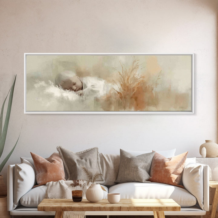 Silent Holy Night, Framed Canvas Print, Christian Christmas Art, Panoramic Wall Art, Jesus Art Print, Christian Decor