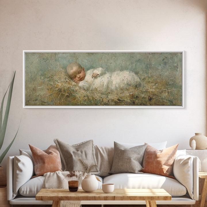 Holy Night Cradle, Framed Canvas Print, Christian Wall Art, Subtle Christian Art, Christian Christmas Art, Panoramic Wall Art, Christian De