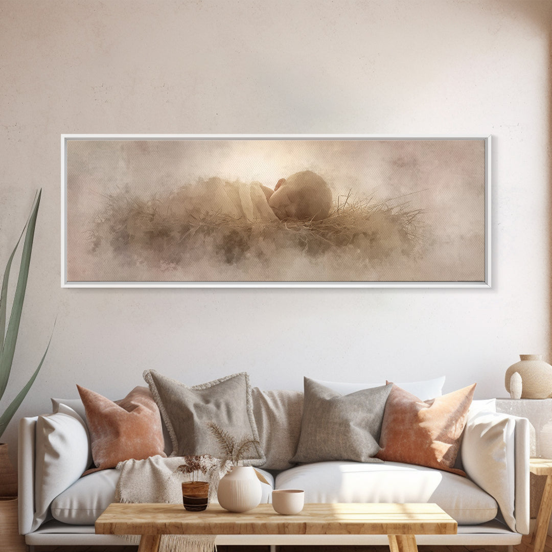Sacred Infant Calm – Framed Canvas Print – Christian Christmas Art – Christian Art Canvas – Minimalist Christian Art – Panoramic Print – Ch