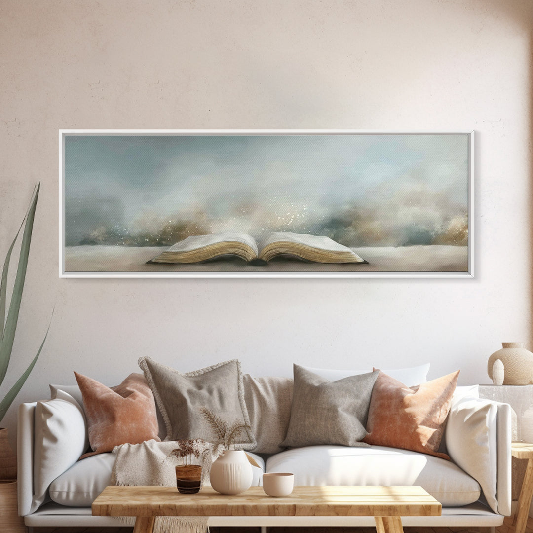 Bible Illumined – Framed Canvas Print – Panoramic Art – Christian Art Canvas – Christian Art – Christian Wall Art – Subtle Christian Art