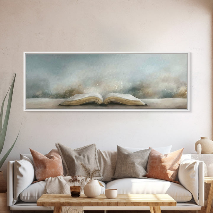 Bible Illumined – Framed Canvas Print – Panoramic Art – Christian Art Canvas – Christian Art – Christian Wall Art – Subtle Christian Art