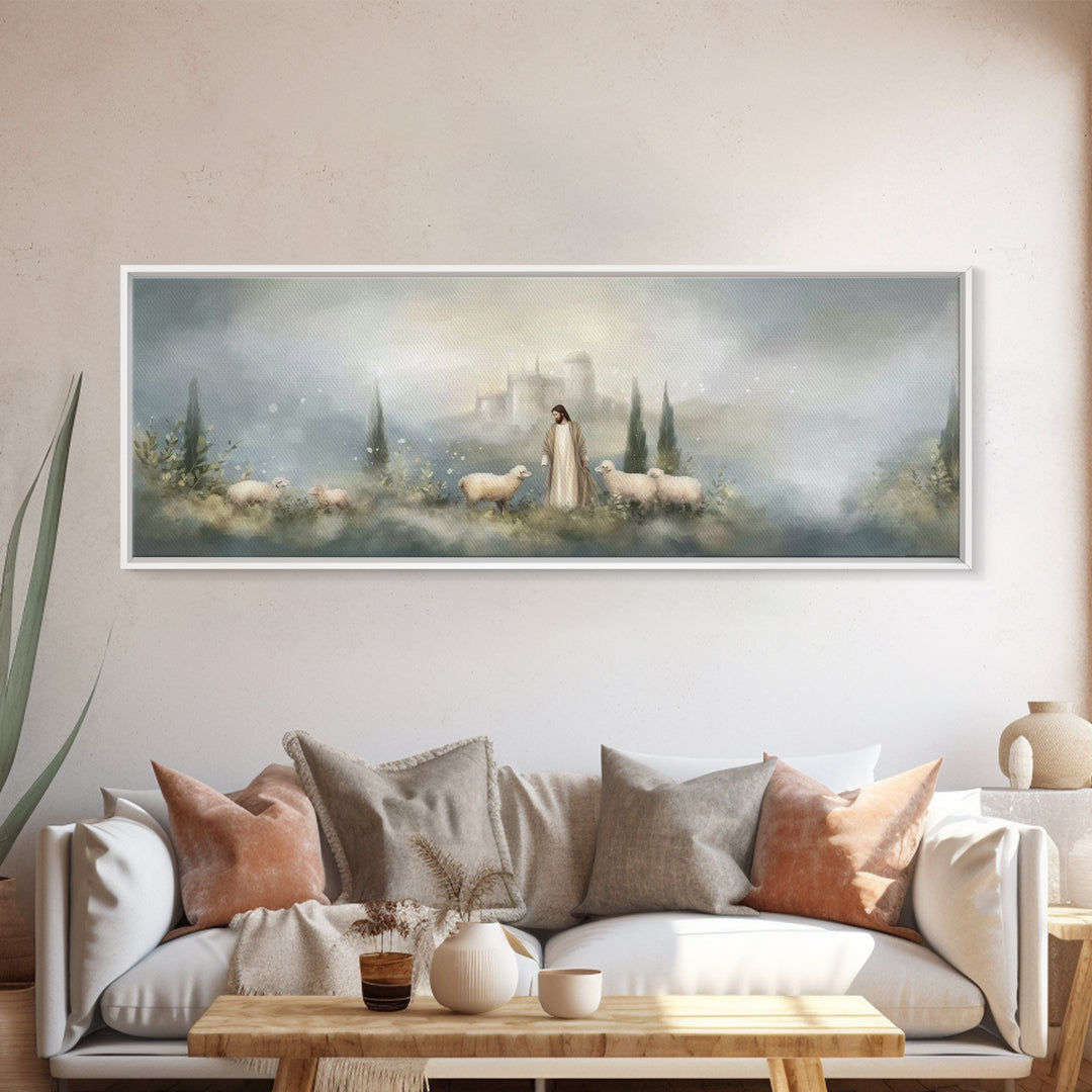 Fields Of Grace | Framed Canvas Print | Panoramic Painting | Christian Art Canvas | Jesus Wall Art | Christmas Art
