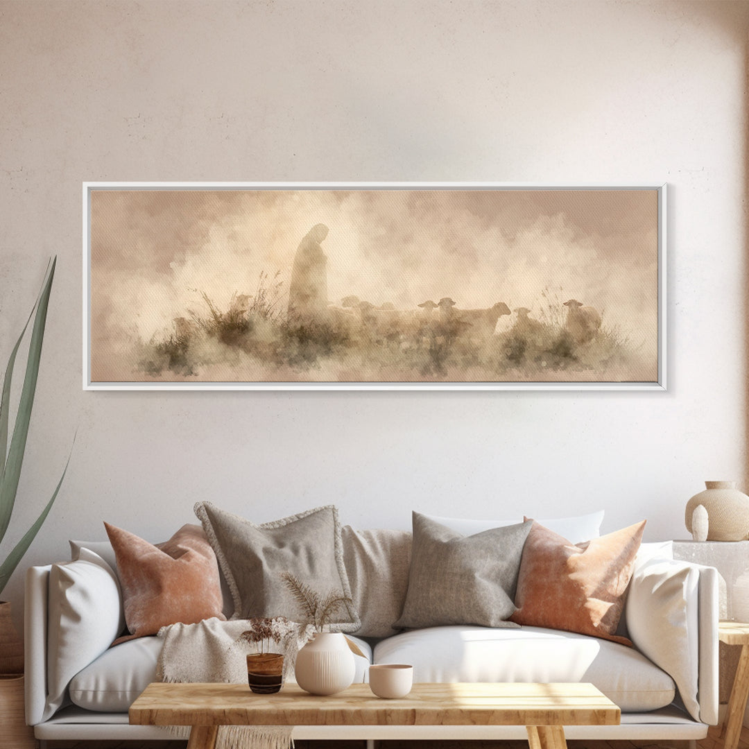 Light Of The Fold – Framed Canvas Print – Panoramic Painting – Christian Wall Art – Jesus Art Print – Christmas Art
