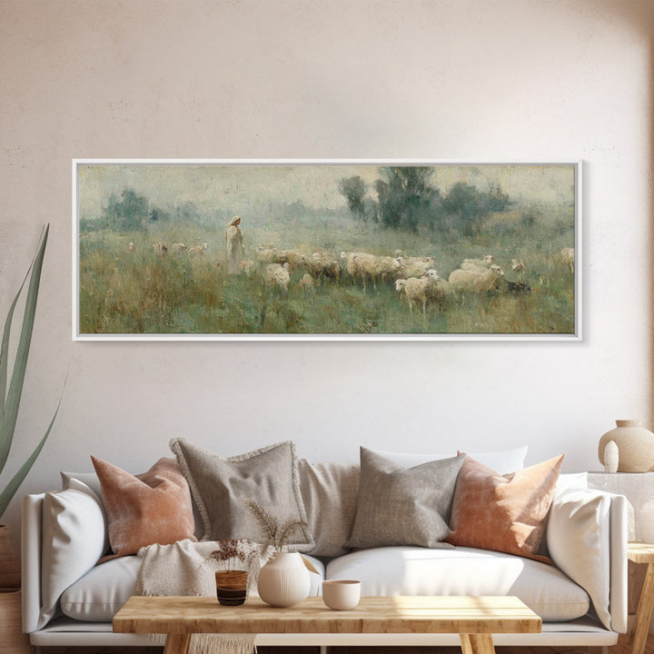 Meadow Of Guidance | Framed Canvas Print | Panoramic Wall Art | Christian Art | Jesus Painting | Christmas Art