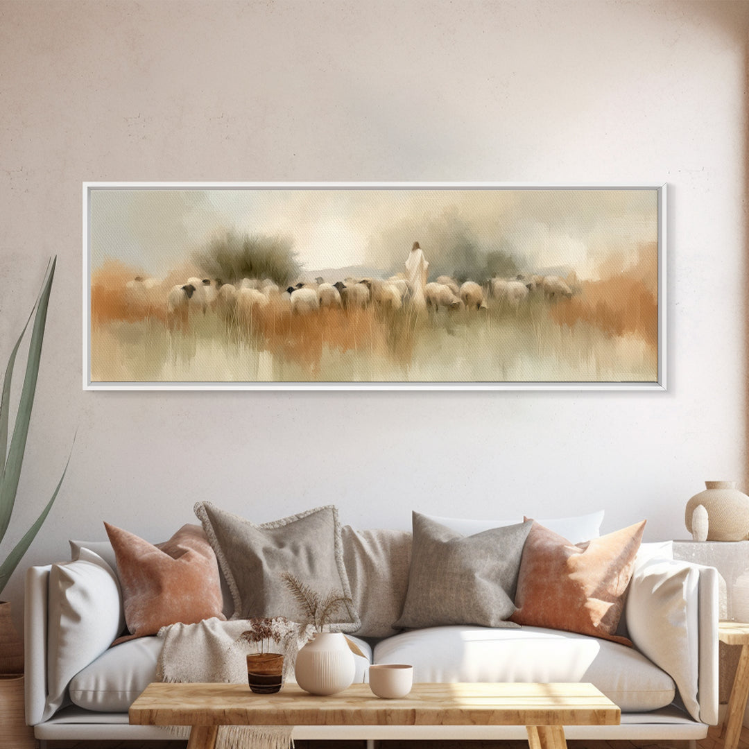 Garden Path Grace – Framed Canvas Print – Panoramic Art – Christian Wall Art – Jesus Painting – Christian Art Canvas