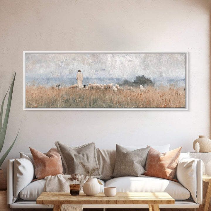 Fields Of Comfort, Framed Canvas Print, Panoramic Print, Christian Art Canvas, Jesus Painting, Christian Wall Art