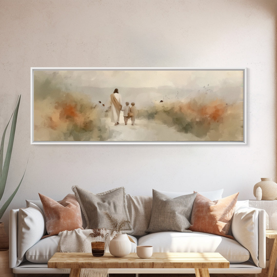 Light Of The Way | Framed Canvas Print | Panoramic Frame | Christian Art | Jesus Painting | Christian Wall Art