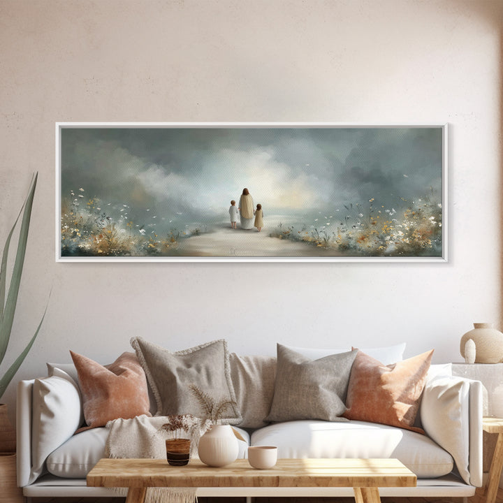 Heavenly Garden Walk – Framed Canvas Print – Panoramic Art – Christian Art Canvas – Jesus Painting – Christian Gift