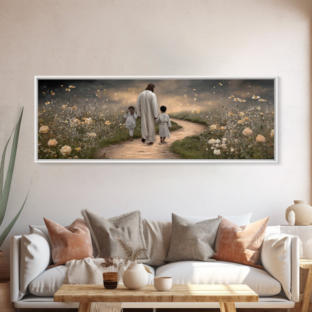 Gentle Path Blessing | Framed Canvas Print | Panoramic Painting | Christian Wall Art | Jesus Art Print | Christian Art Canvas